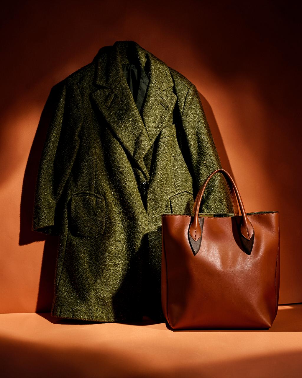 Allever autumn coat and leather tote